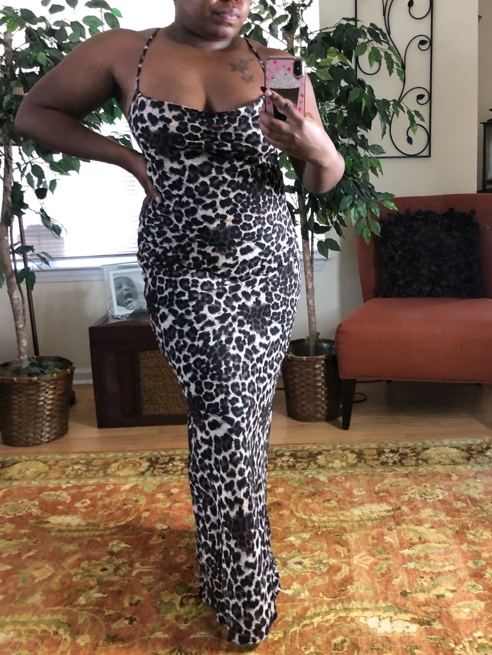 Strappy Slip Maxi Dress Womens Medium Browm Leopard Print Chic Sexy Summer Party